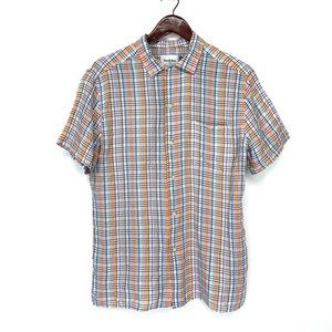 Goodfellow Blue Dream Gingham Plaid Short Sleeve Summer Casual Button Down Shirt